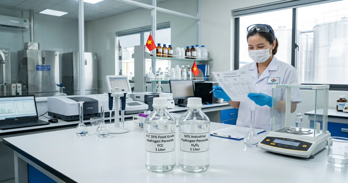 COA & MSDS H2O2 35% Thực Phẩm FCC — Solvay Thái Lan | Thông Số Kỹ Thuật
