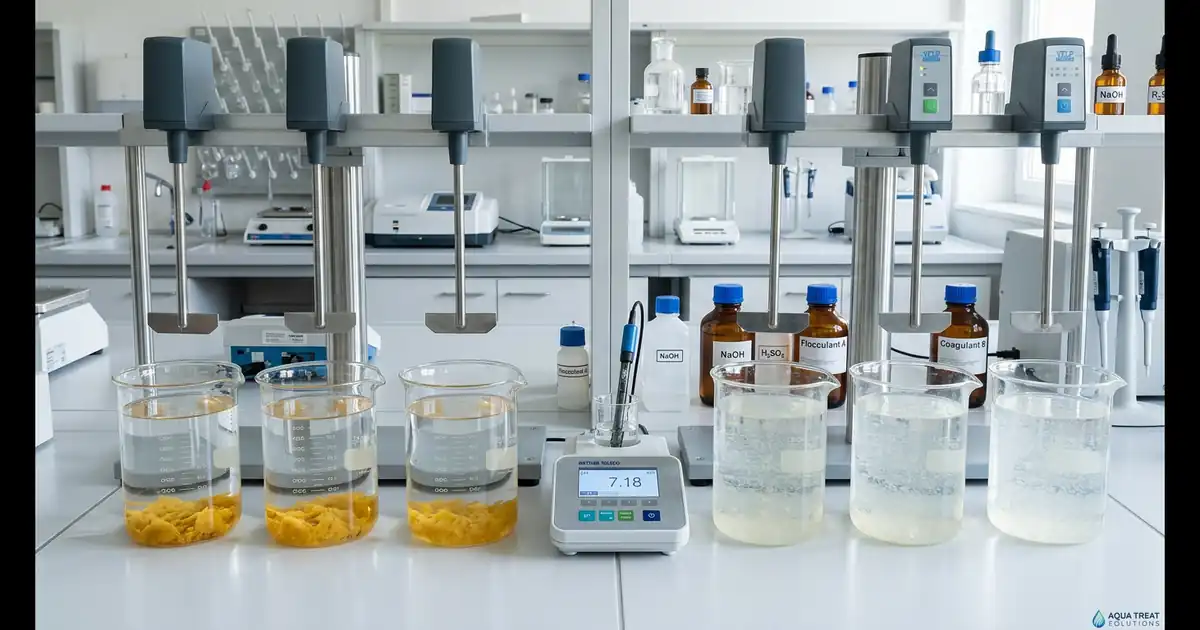 Jar-test so sánh PAC và Phèn Nhôm — 6 cốc keo tụ trong phòng lab, Hóa Chất Lộc Thiên