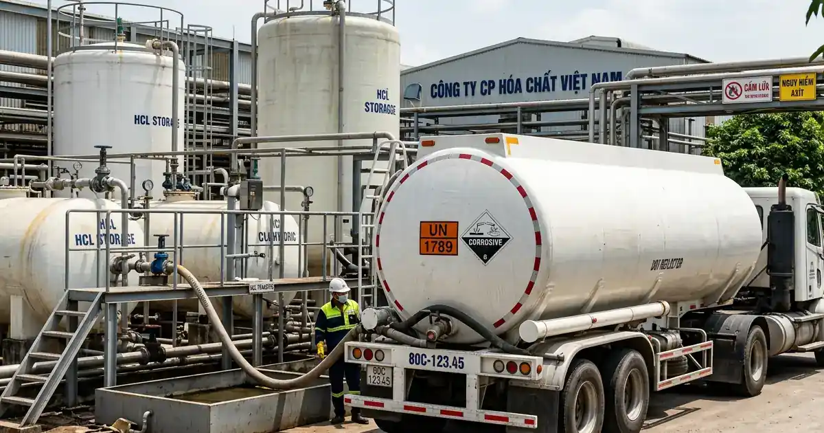 Xe bồn chuyên dụng vận chuyển Axit Clohidric HCl Lộc Thiên giao tận nhà máy