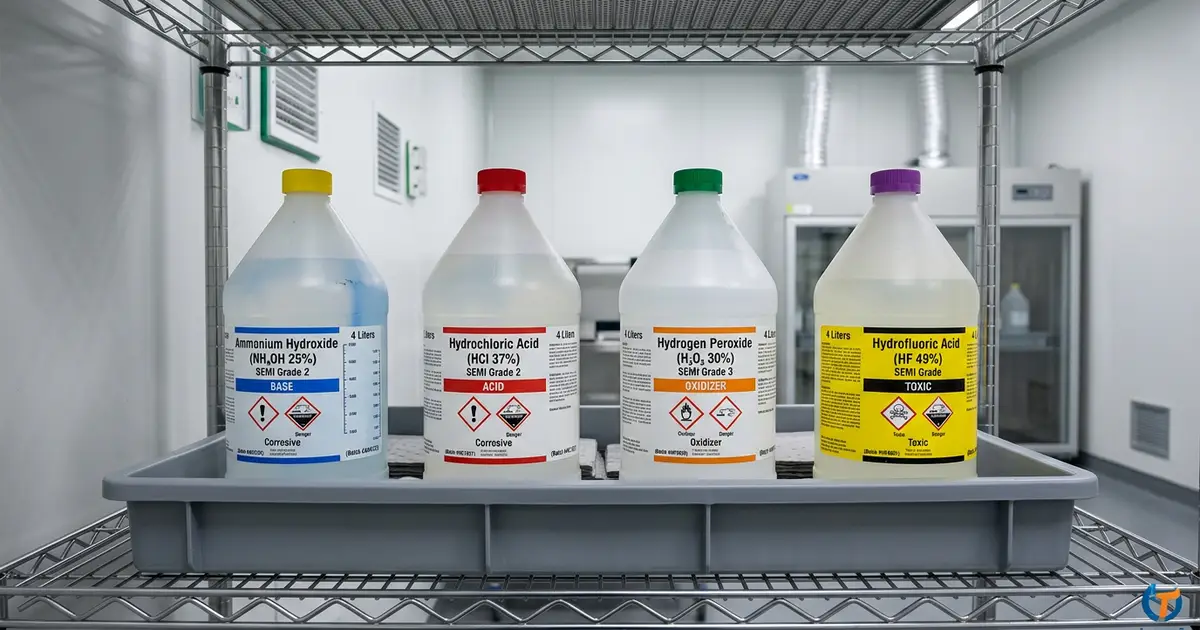Hóa chất RCA clean NH4OH, HCl, H2O2