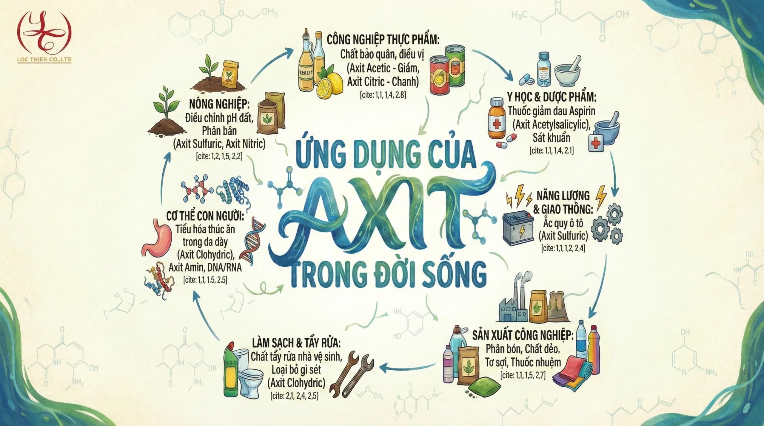 Các ứng dụng của axit trong thực tiễn đời sống con người - hoachatlocthien.com